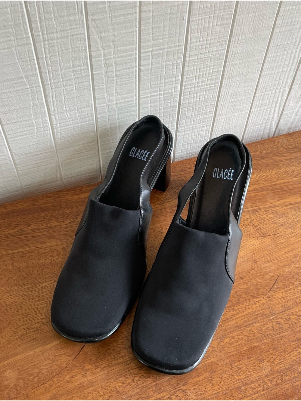 Elegant Black Glacée Slingback Block Heels 90s Y2K